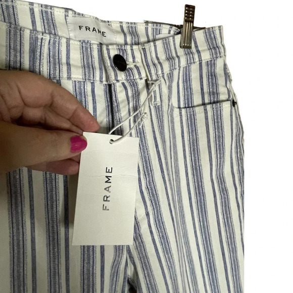 FRAME Le High Flare White and Blue Surfer Stripe Jeans Size 27 - NWT - Picture 7 of 12